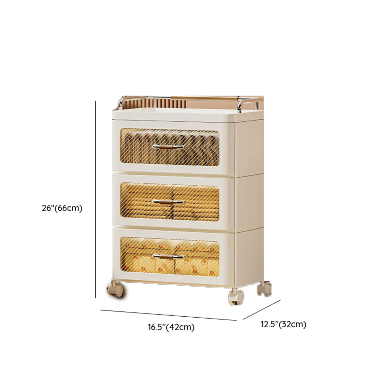 White Movable Kids Nightstand with Drawers and Casters Image - 33
