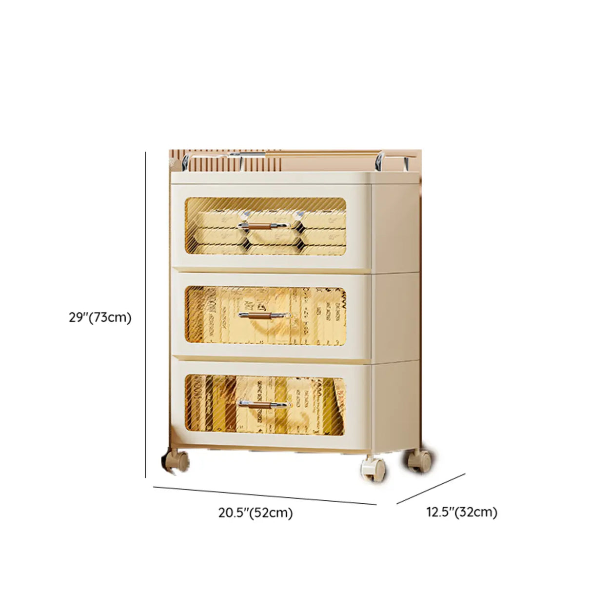 White Movable Kids Nightstand with Drawers and Casters Image - 35