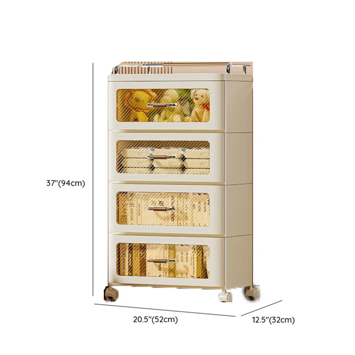 White Movable Kids Nightstand with Drawers and Casters Image - 36