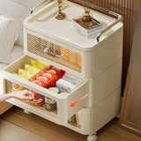 White Movable Kids Nightstand with Drawers and Casters Image - 9