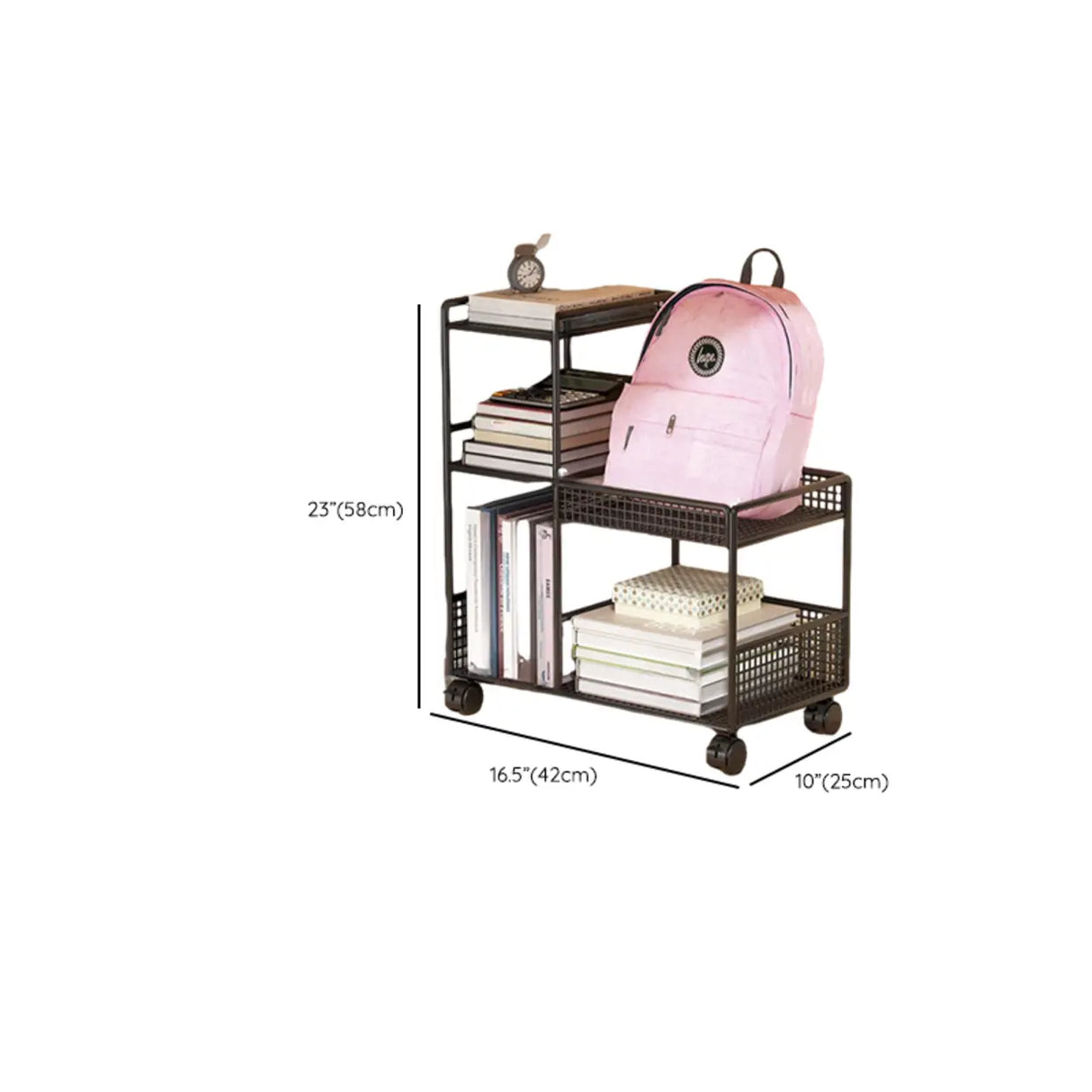White Movable Metal Frame Utility Cart with Shelves 