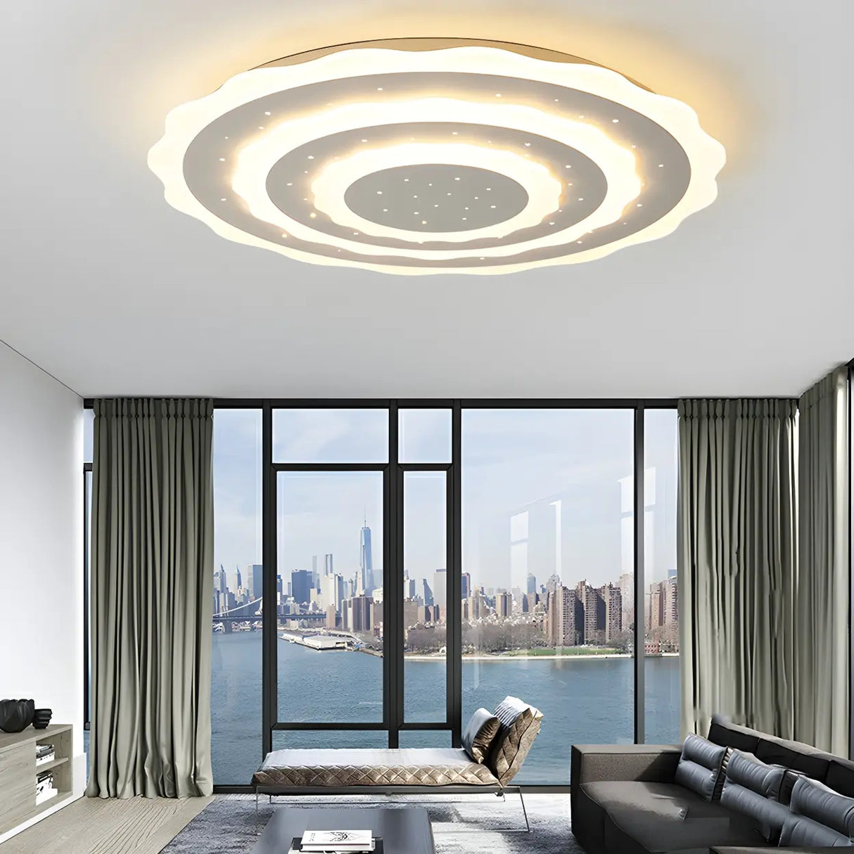 White Multi-Layer Circle LED Flush Mount Ceiling Light Image - 14
