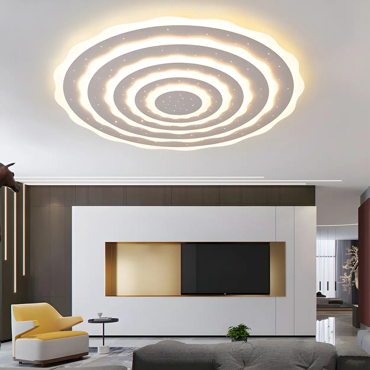 White Multi-Layer Circle LED Flush Mount Ceiling Light Image - 15