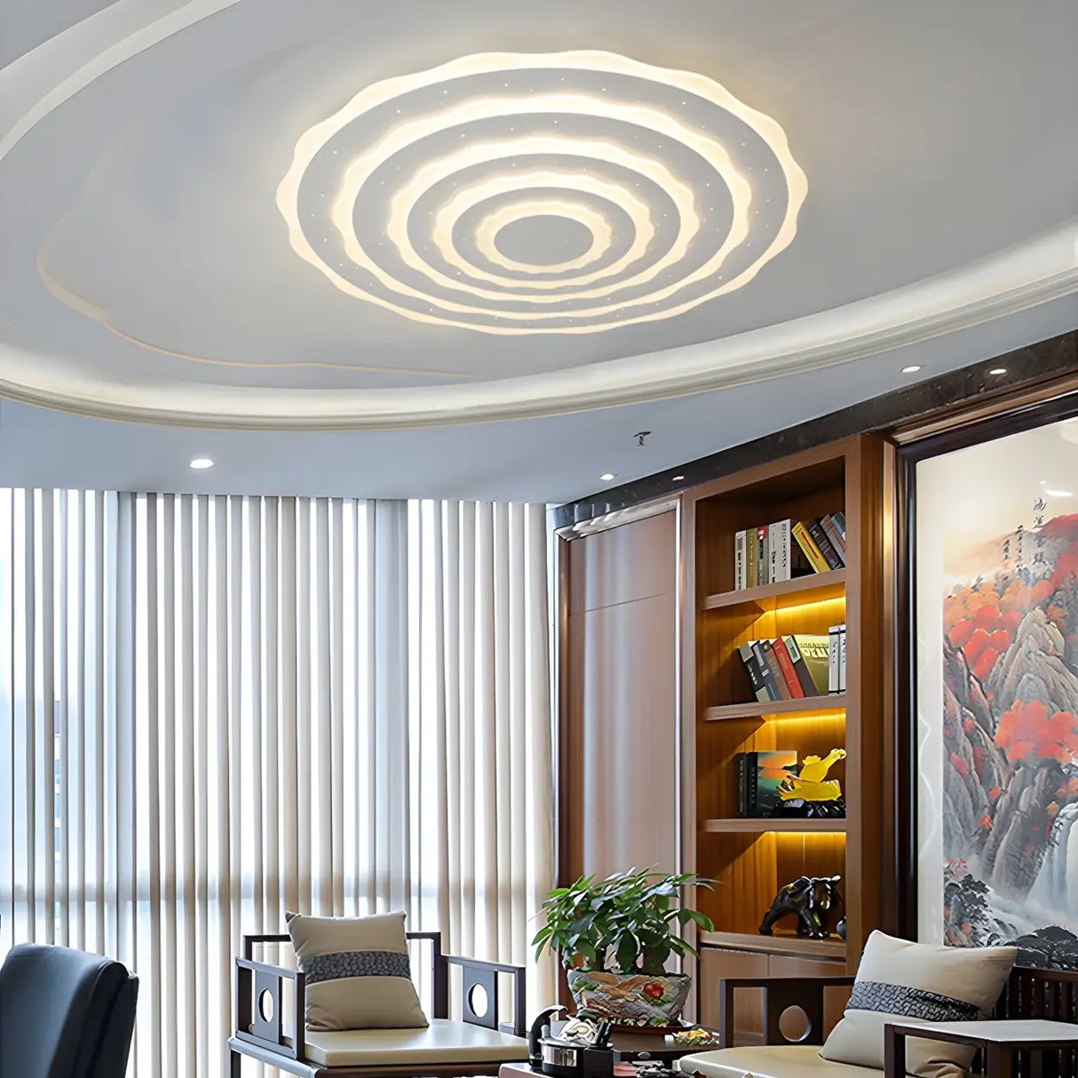 White Multi-Layer Circle LED Flush Mount Ceiling Light Image - 17