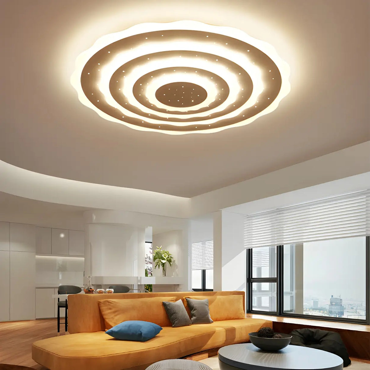 White Multi-Layer Circle LED Flush Mount Ceiling Light Image - 5