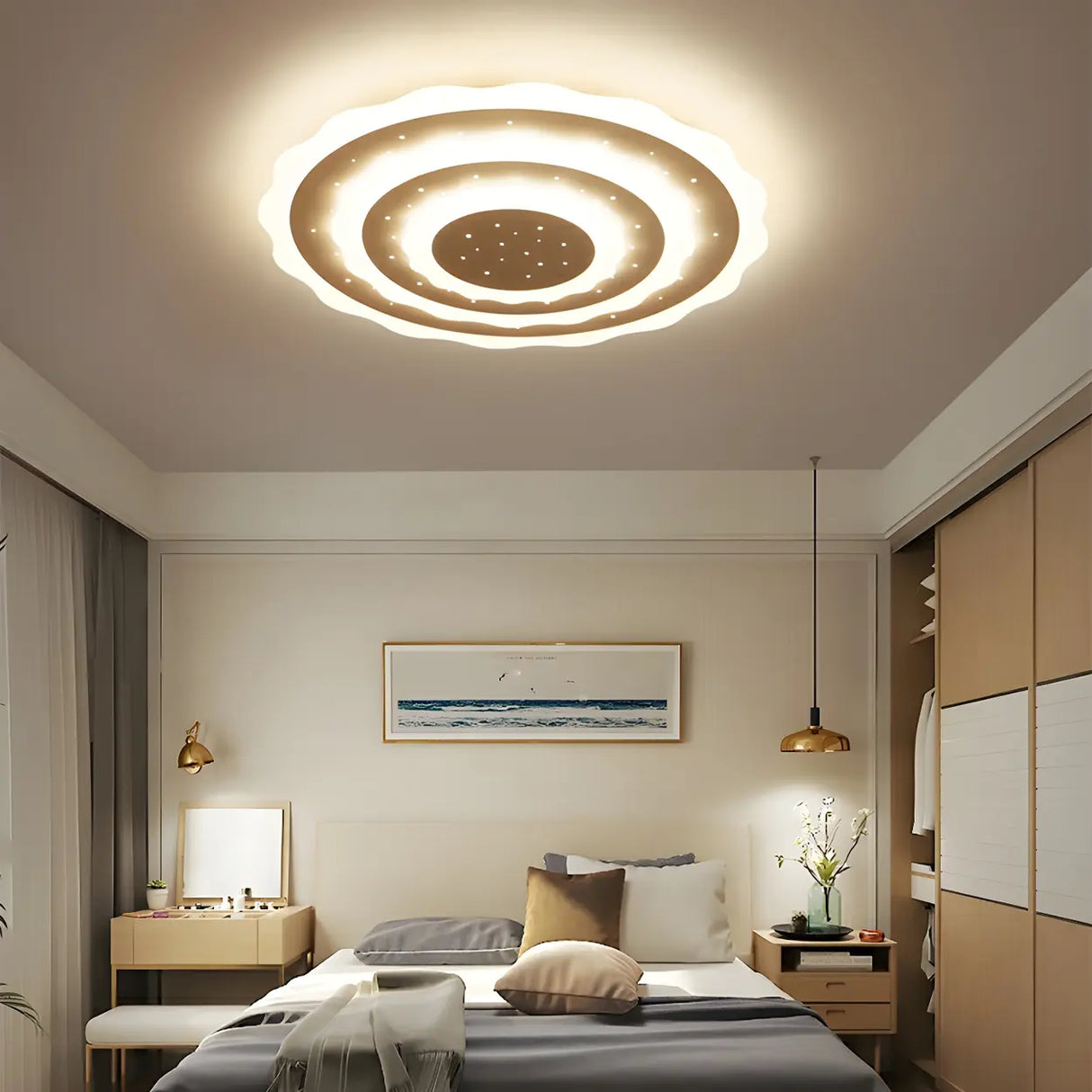 White Multi-Layer Circle LED Flush Mount Ceiling Light Image - 6