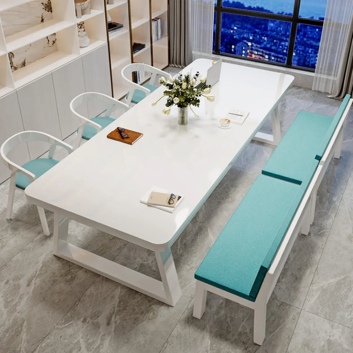 White Multi-personal Standard Wooden Writing Desk Image - 3