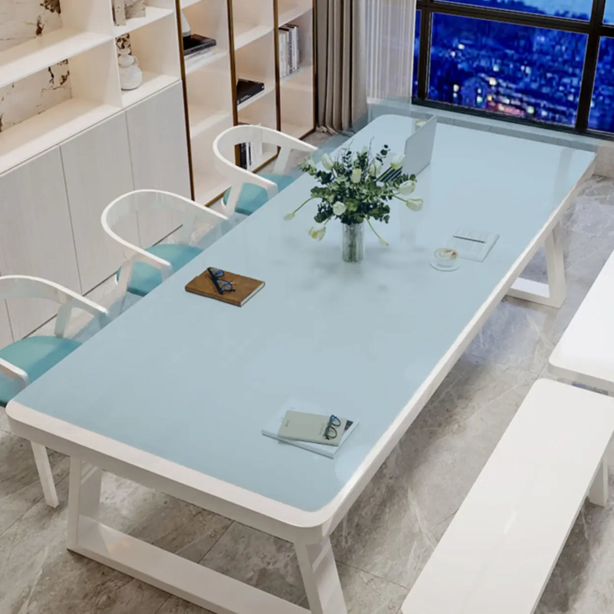 White Multi-personal Standard Wooden Writing Desk Image - 5