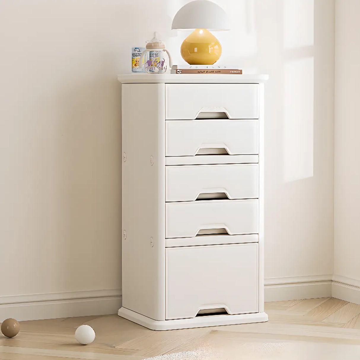 White Narrow Length Kids Nightstand with Drawers Image - 3