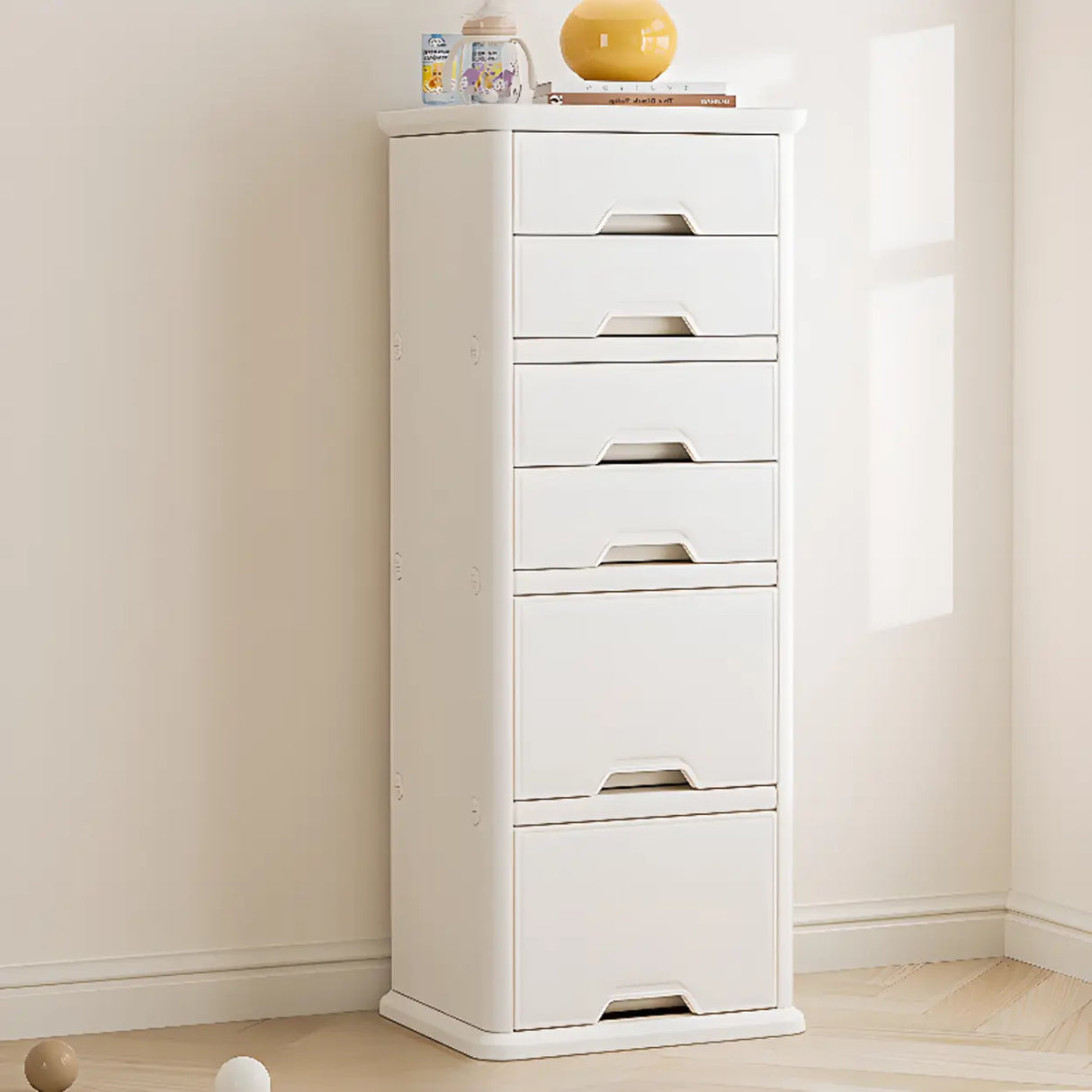 White Narrow Length Kids Nightstand with Drawers Image - 5