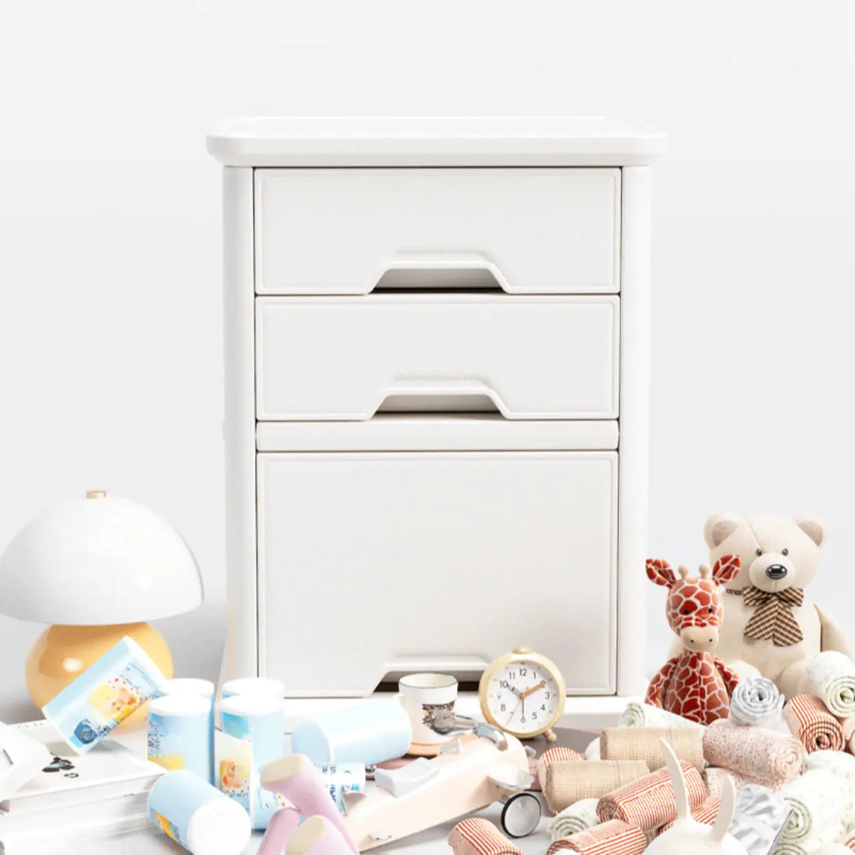 White Narrow Length Kids Nightstand with Drawers Image - 6