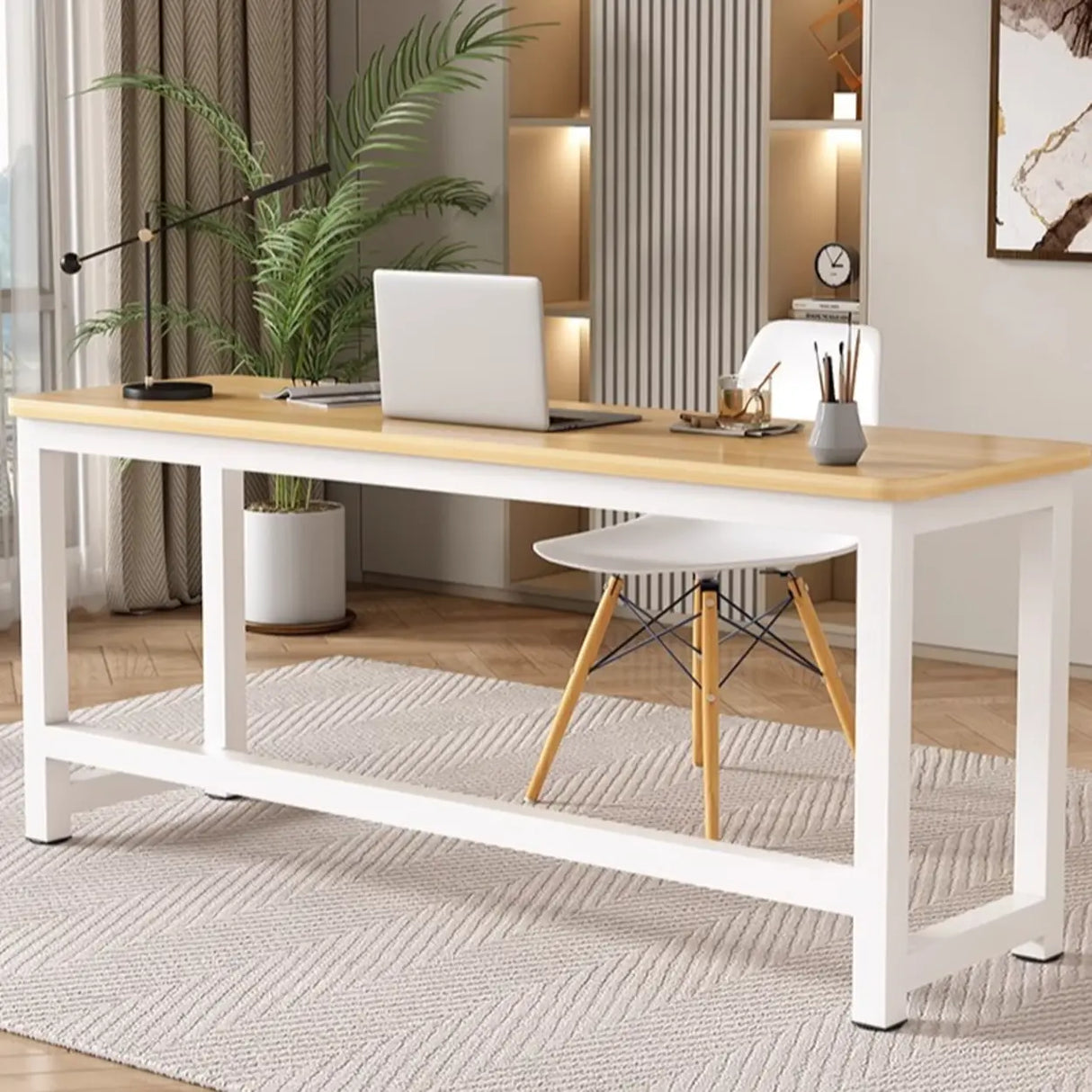 White Natural Wooden Writing Desk Image - 3