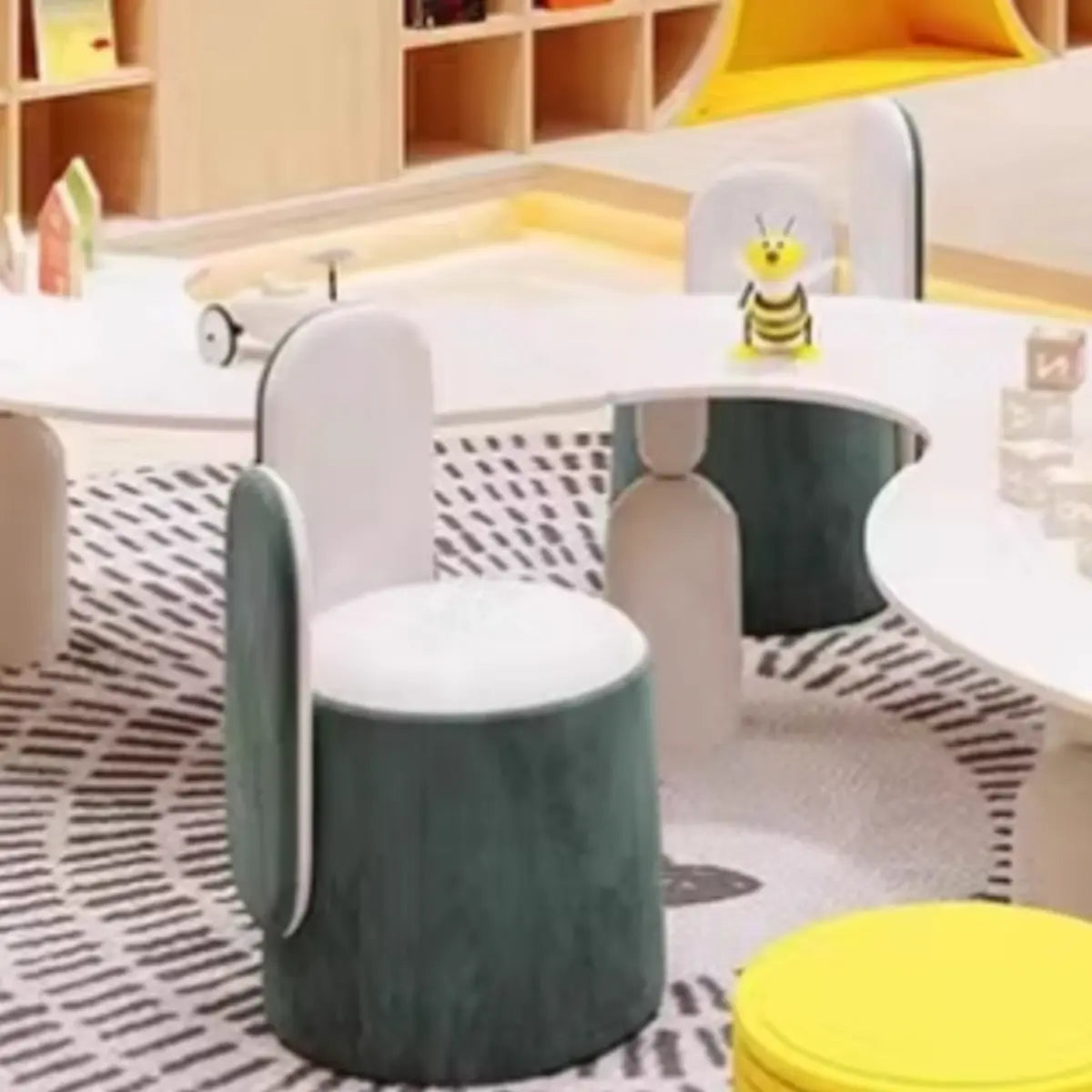 White Novelty Wavy Wood Toddler Play Table Chair Set Image - 5