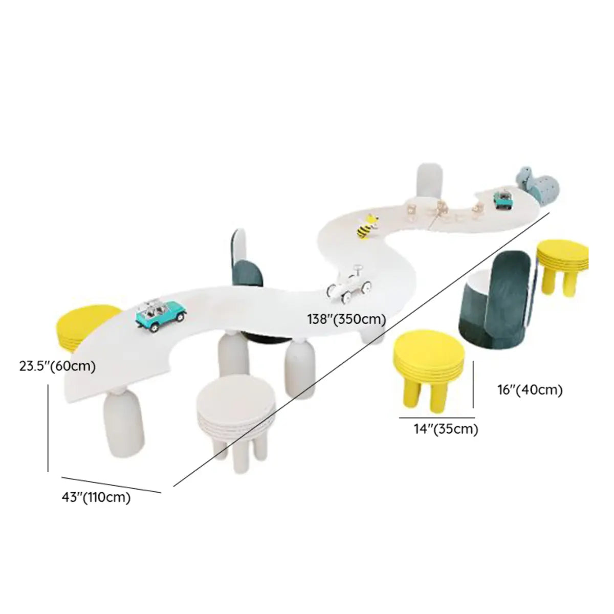 White Novelty Wavy Wood Toddler Play Table Chair Set 