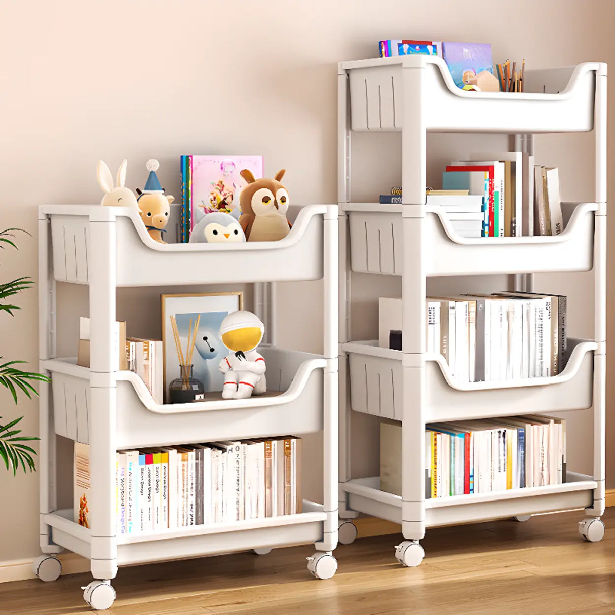 White Open Shelves Polymer Vertical Rolling Bookcase Image - 1