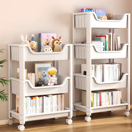 White Open Shelves Polymer Vertical Rolling Bookcase Image - 1