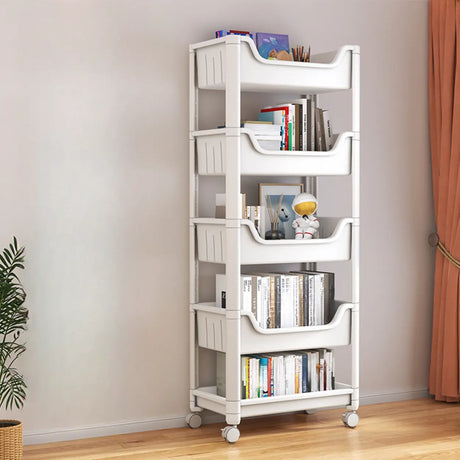 White Open Shelves Polymer Vertical Rolling Bookcase Image - 2