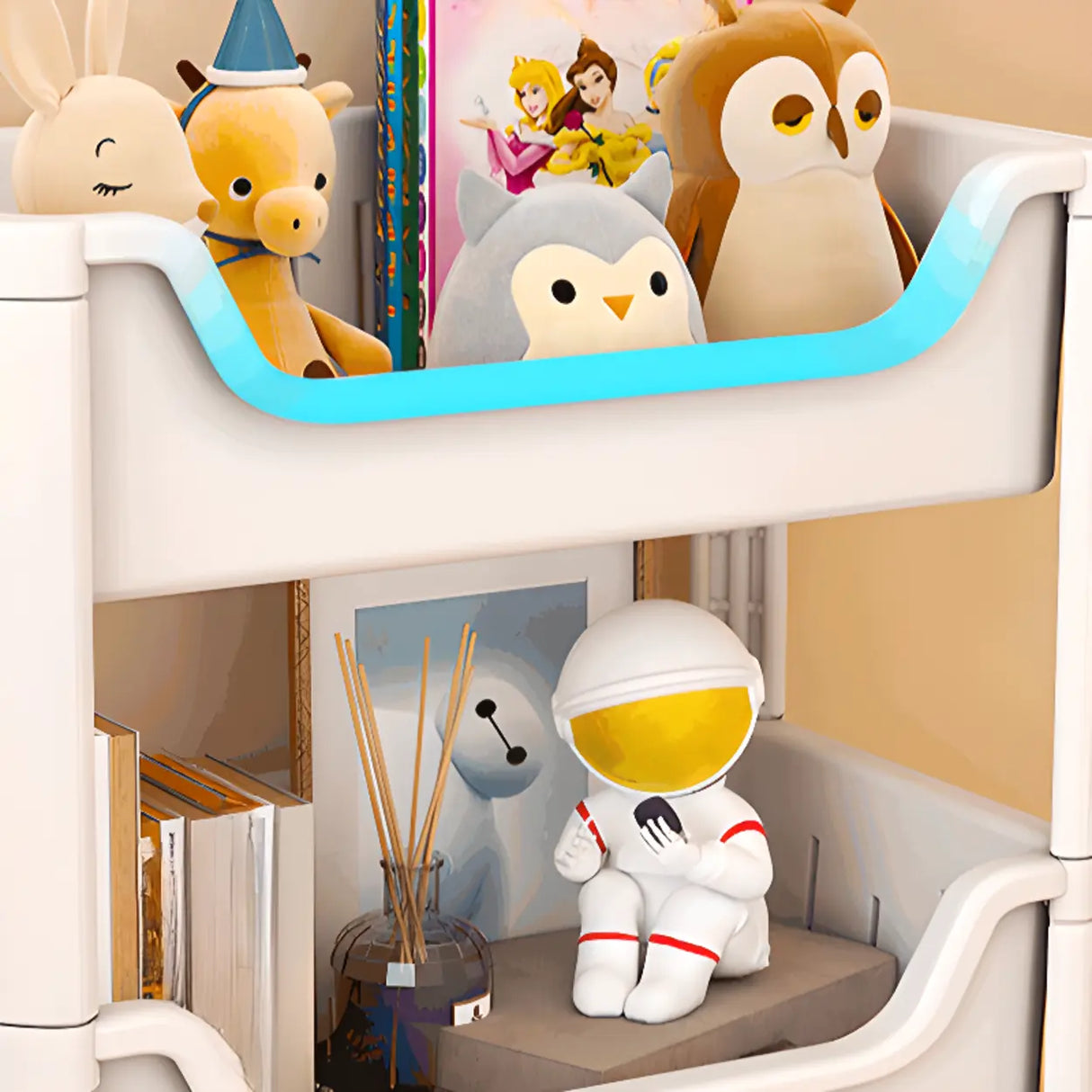 White Open Shelves Polymer Vertical Rolling Bookcase Image - 6