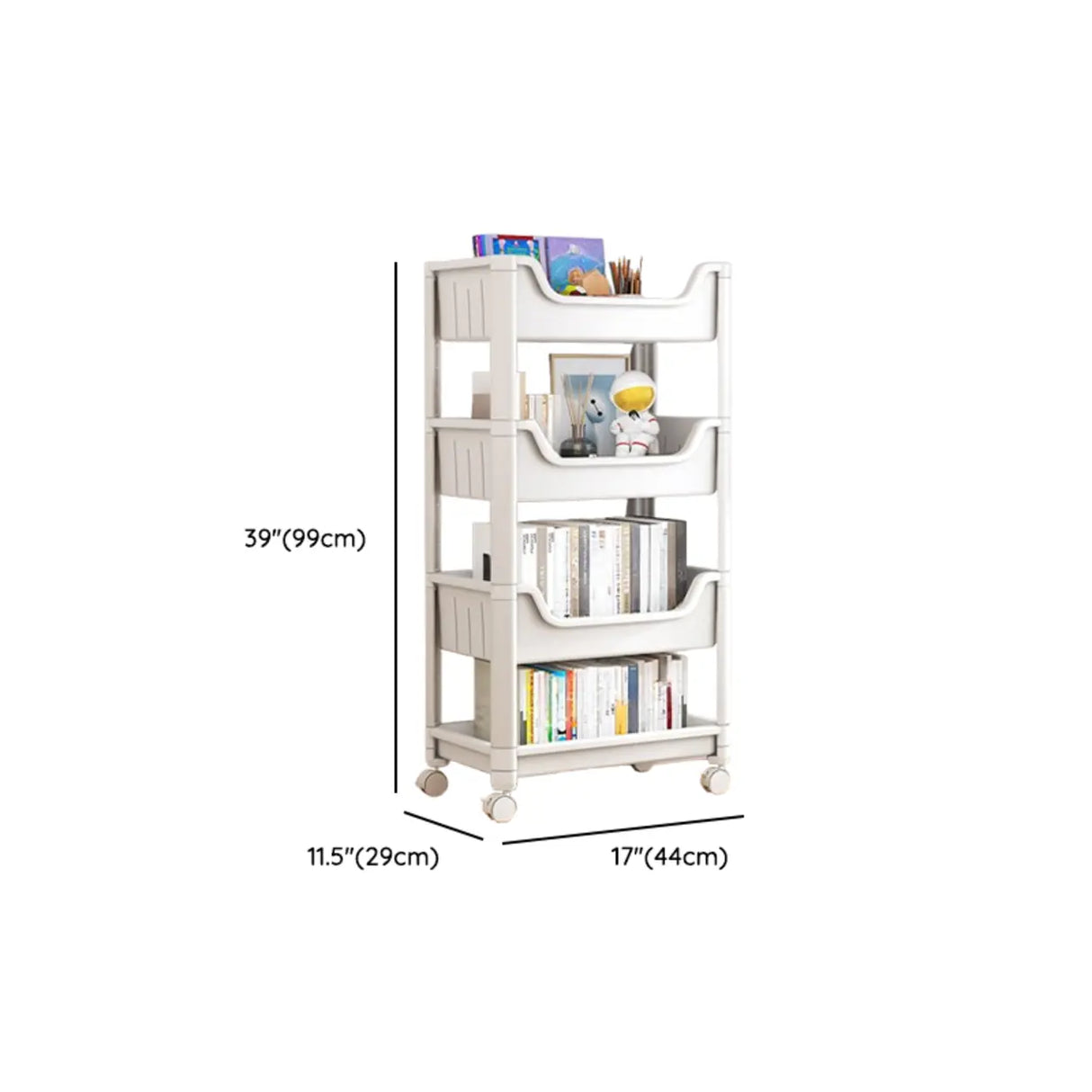 White Open Shelves Polymer Vertical Rolling Bookcase Image - 9