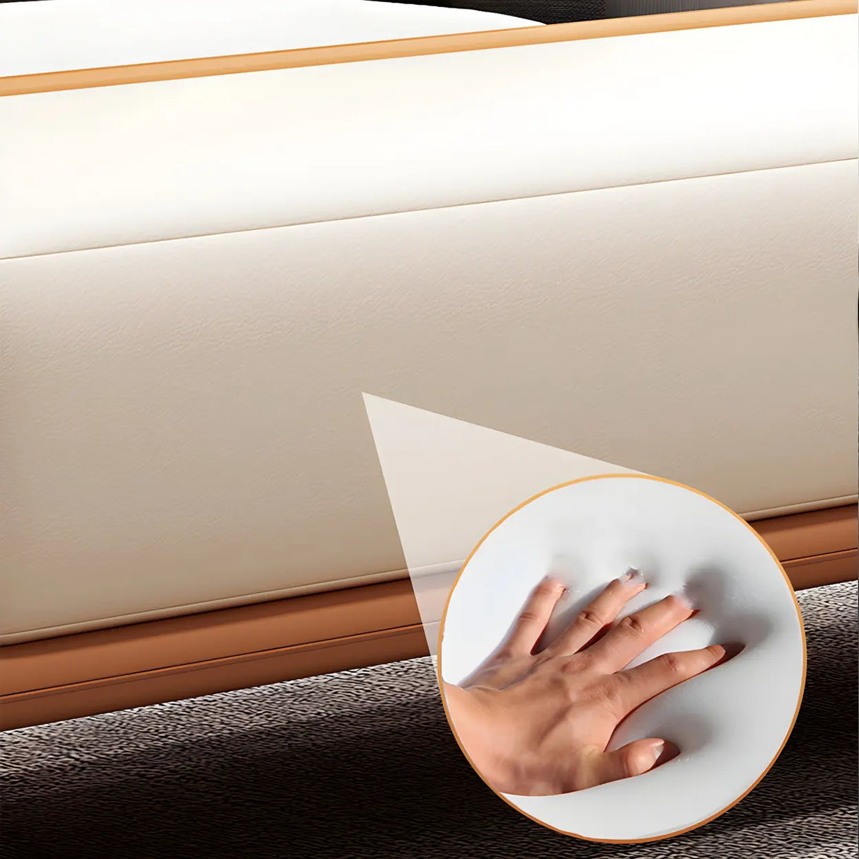 White Orange Faux Leather Upholstered Bedroom Bench Image - 10