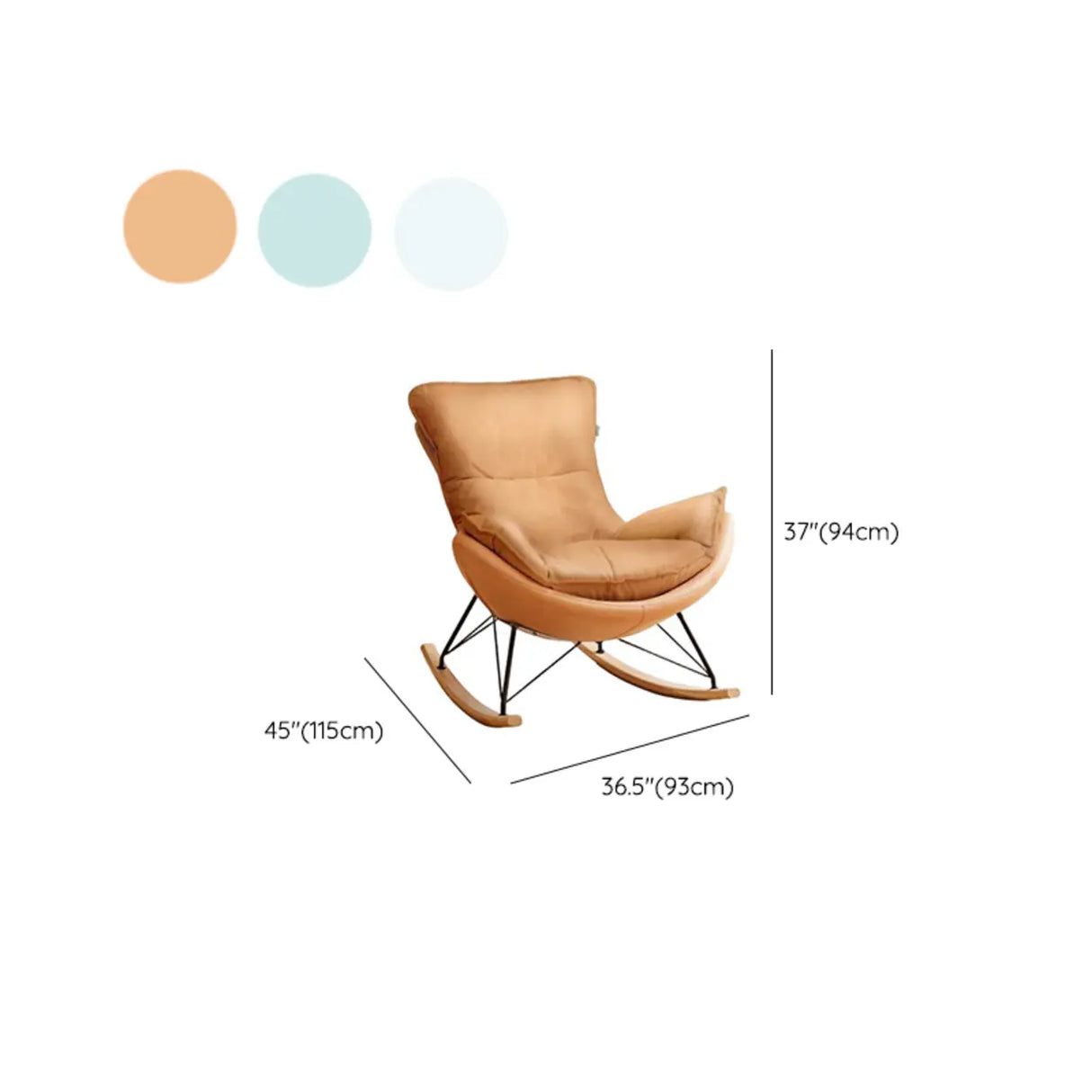 White Orange Scratch Resistant Upholstered Rocking Chair 