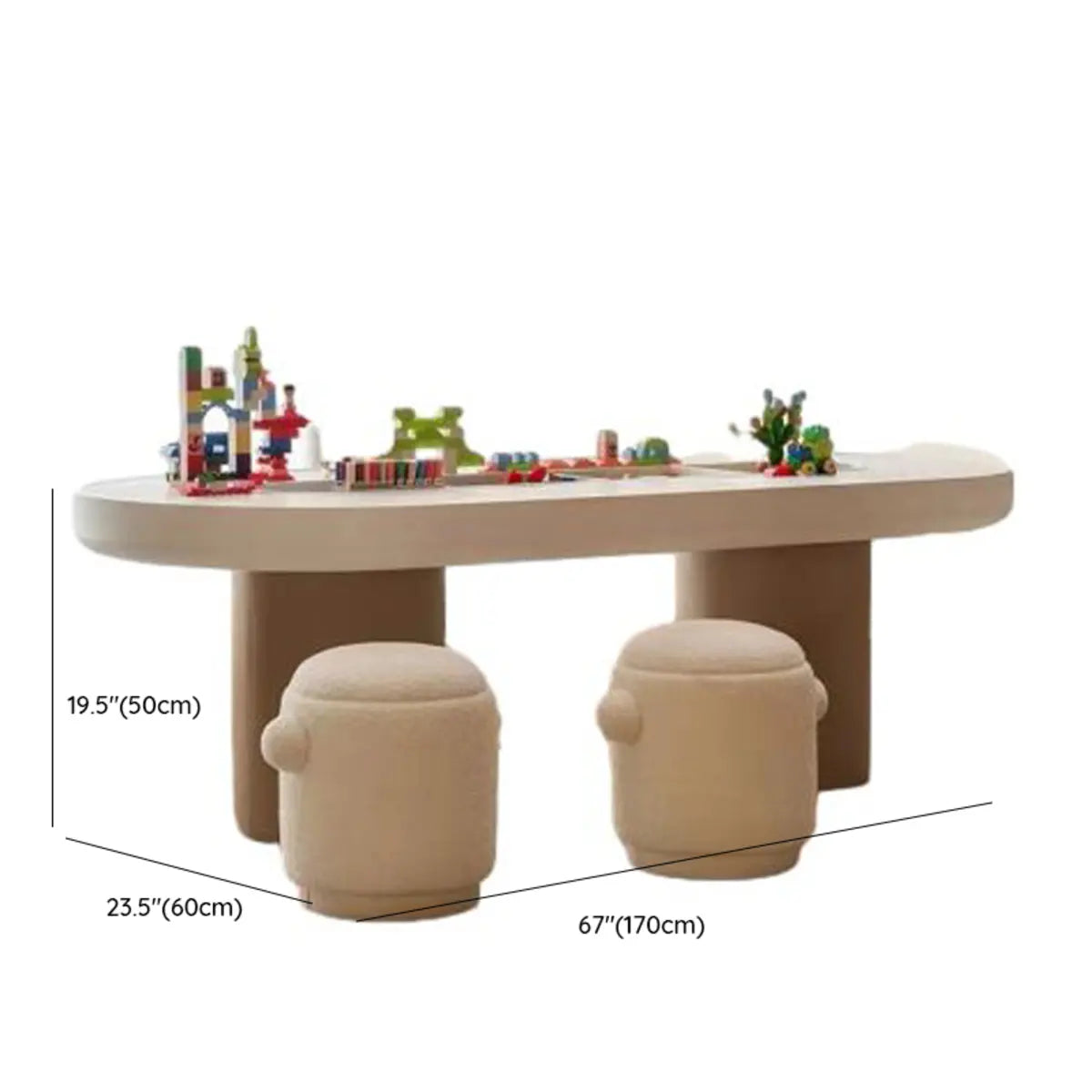 White Orange Wood Oval Toddler Play Table Chair Set 