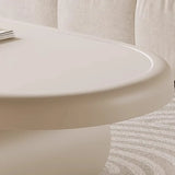 White Oval Wooden Fixed Coffee Table with Storage Image - 4