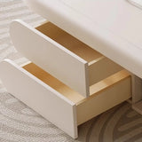 White Oval Wooden Fixed Coffee Table with Storage Image - 5