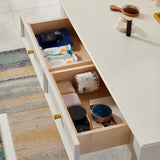 White Pine Wood Makeup Vanity with Drawers and Stools Image - 10