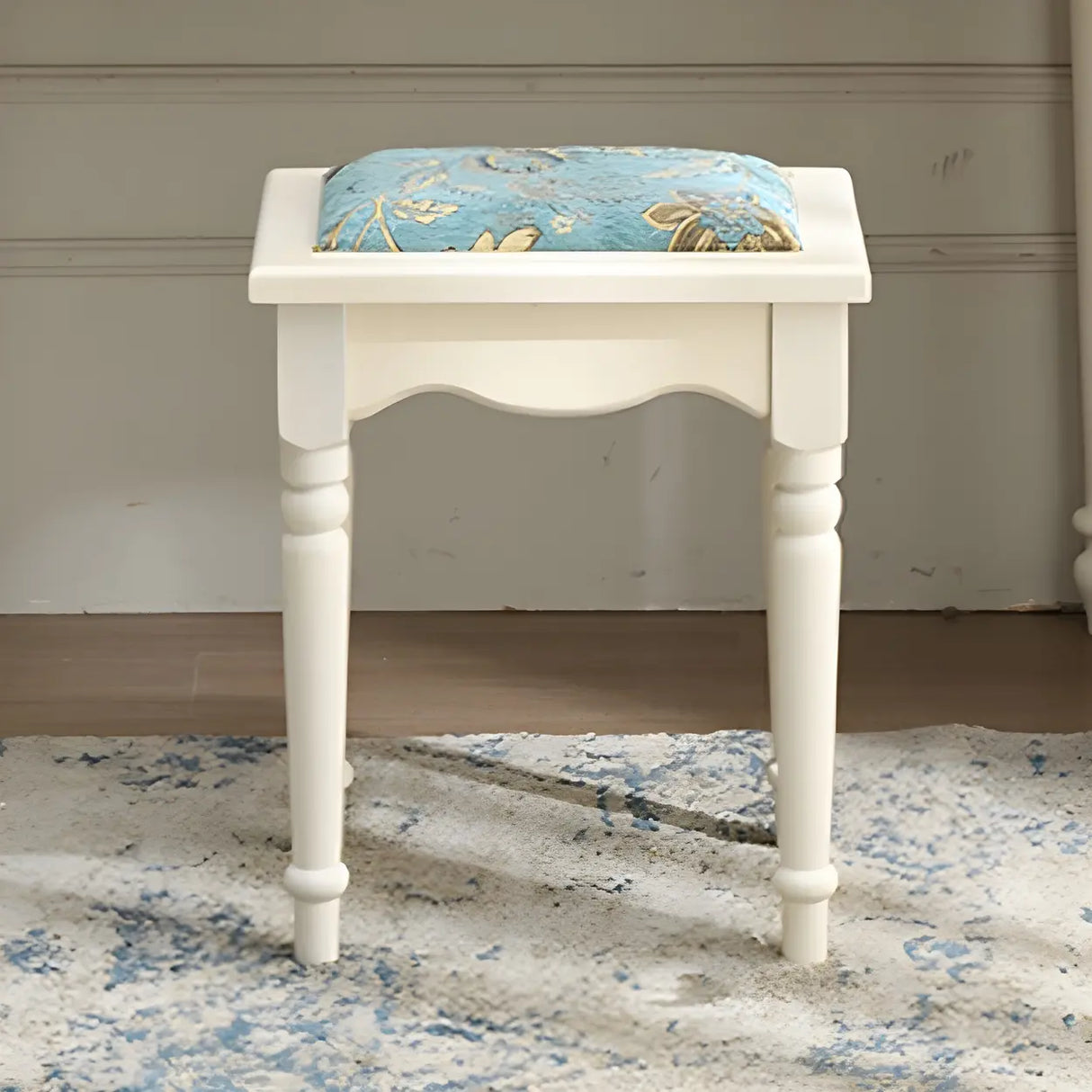 White Pine Wood Makeup Vanity with Drawers and Stools Image - 11