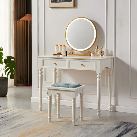 White Pine Wood Makeup Vanity with Drawers and Stools Image - 1