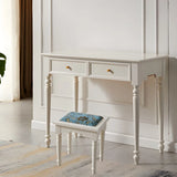 White Pine Wood Makeup Vanity with Drawers and Stools Image - 2