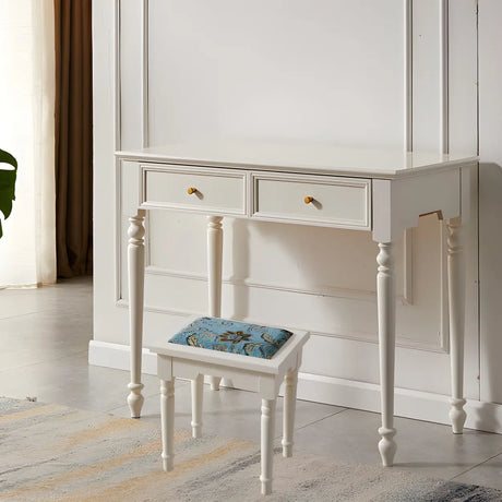 White Pine Wood Makeup Vanity with Drawers and Stools Image - 2