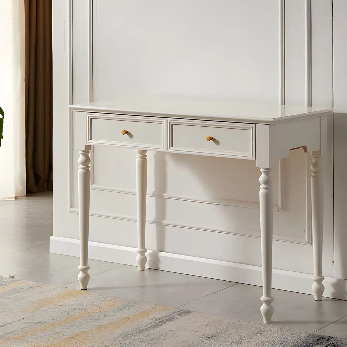 White Pine Wood Makeup Vanity with Drawers and Stools Image - 3