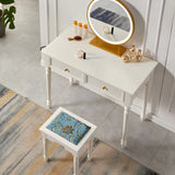 White Pine Wood Makeup Vanity with Drawers and Stools Image - 4