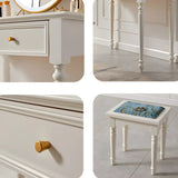 White Pine Wood Makeup Vanity with Drawers and Stools Image - 9
