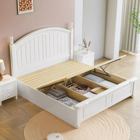 White Queen Arch Headboard Wood Drawers Storage Bed Image - 2