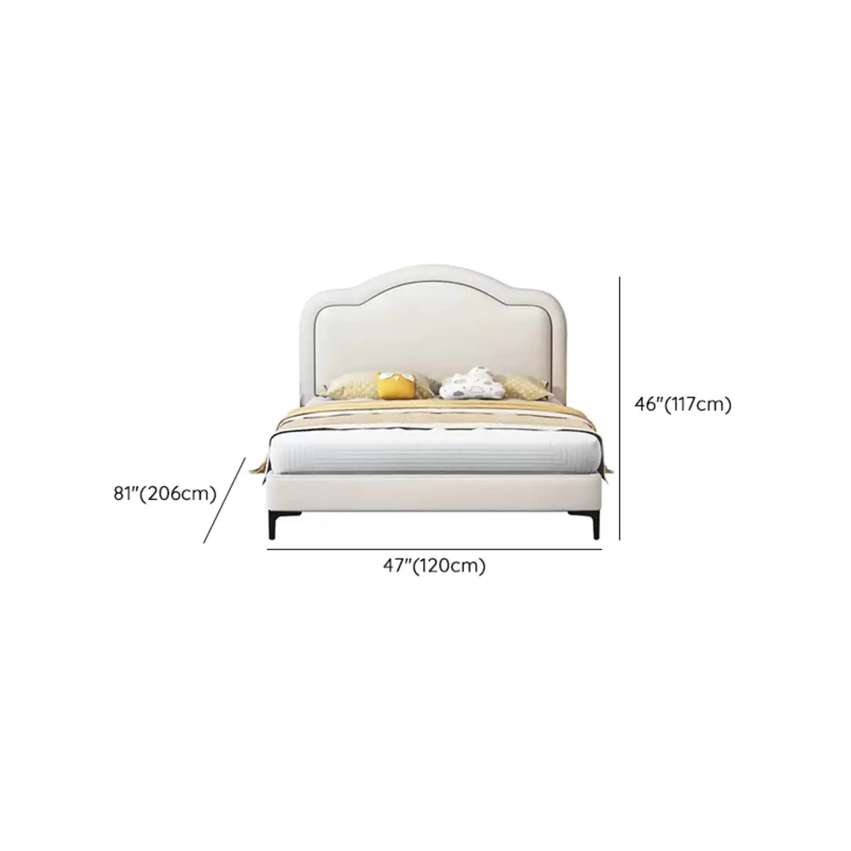 White Queen Curved Upholstered Headboard Panel Bed Image - 11