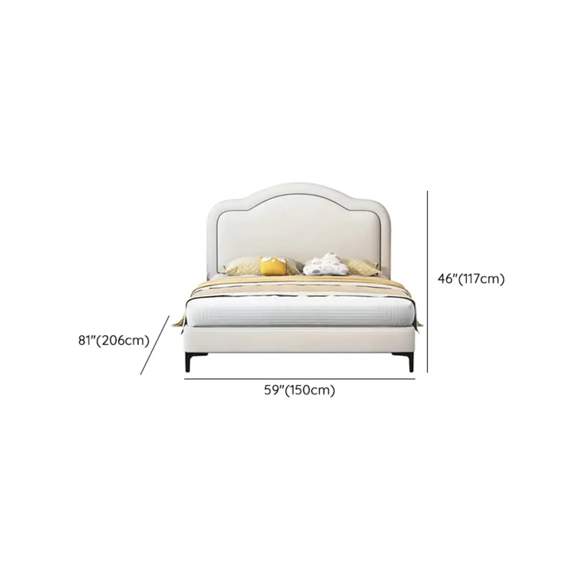 White Queen Curved Upholstered Headboard Panel Bed Image - 12