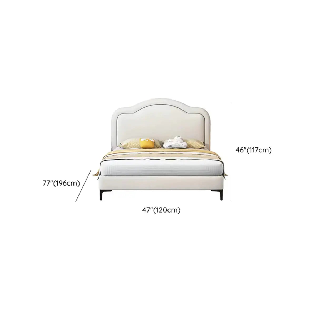 White Queen Curved Upholstered Headboard Panel Bed Image - 15