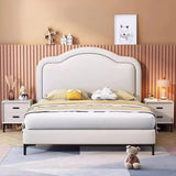 White Queen Curved Upholstered Headboard Panel Bed Image - 3