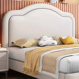 White Queen Curved Upholstered Headboard Panel Bed Image - 8