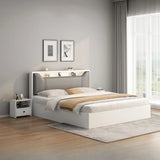 White Queen Engineered Wood Storage Panel Bed with Shelves Image - 2