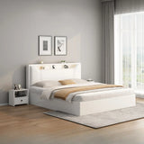 White Queen Engineered Wood Storage Panel Bed with Shelves Image - 3