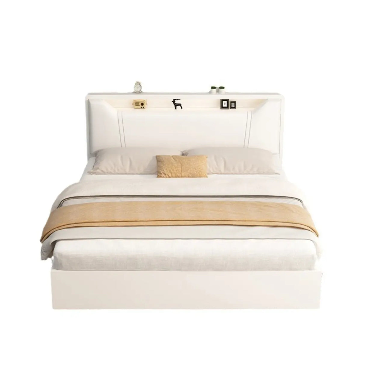 White Queen Engineered Wood Storage Panel Bed with Shelves Image - 5