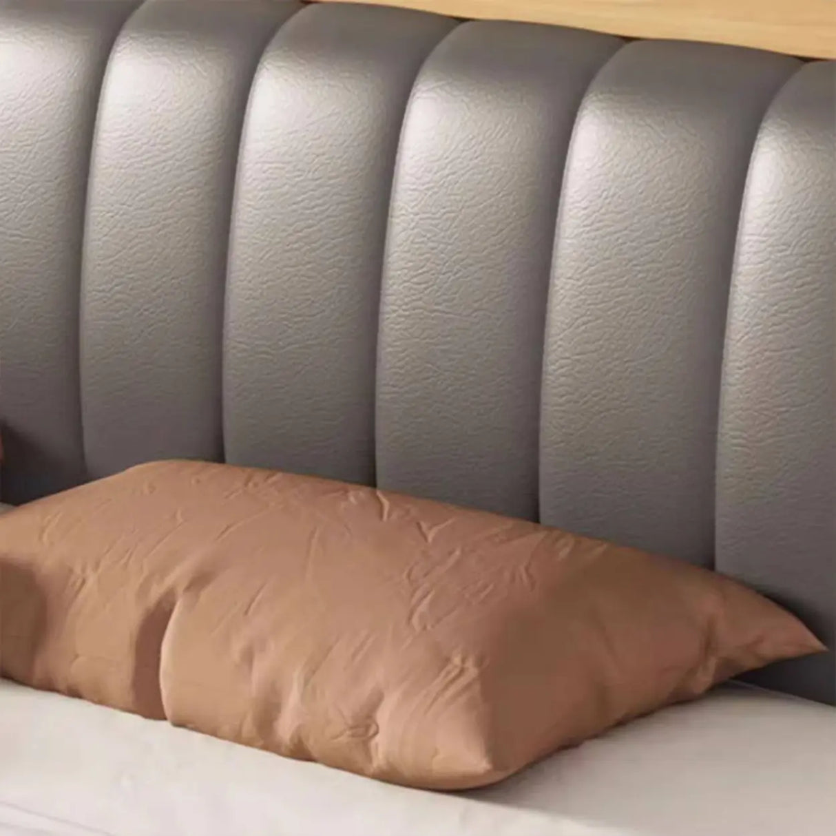 White Queen Headboard Light Wood Upholstered Panel Bed Image - 13