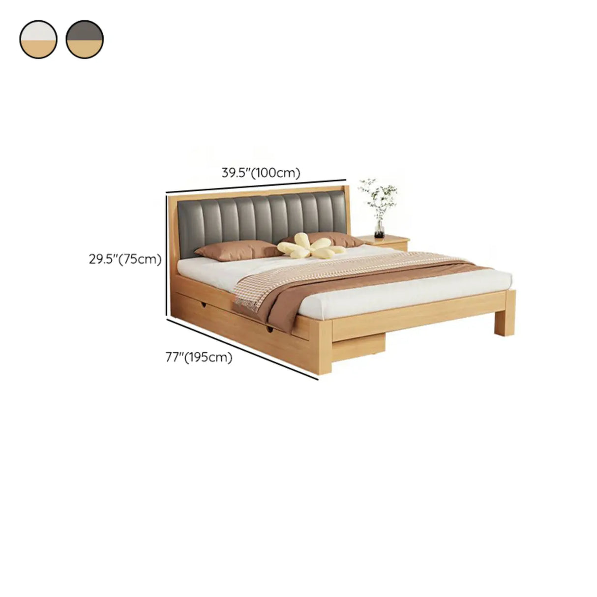 White Queen Headboard Light Wood Upholstered Panel Bed Image - 17