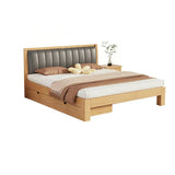 White Queen Headboard Light Wood Upholstered Panel Bed Image - 2