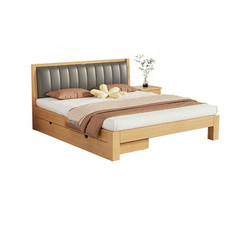 White Queen Headboard Light Wood Upholstered Panel Bed Image - 2