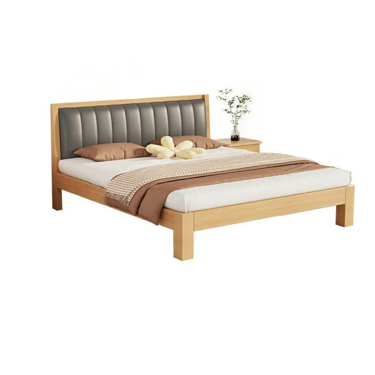 White Queen Headboard Light Wood Upholstered Panel Bed Image - 3